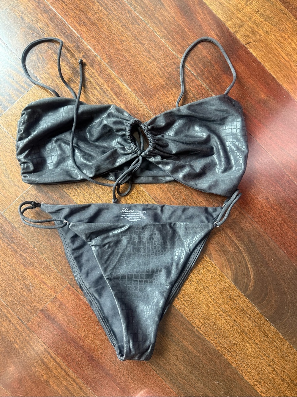 Lovers + Friends Black Textured Croc-Effect Bikini Set